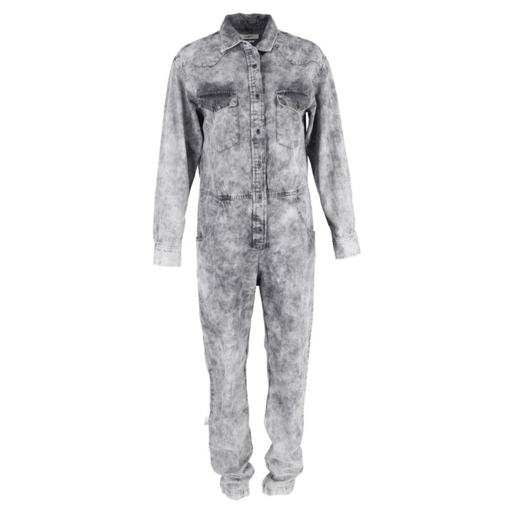 Washed Gray Long-Sleeve Denim Jumpsuit